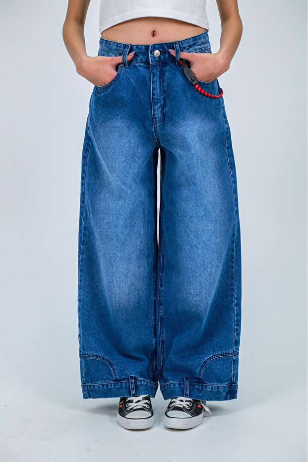 Flip up Detail Baggy Washable Trousers