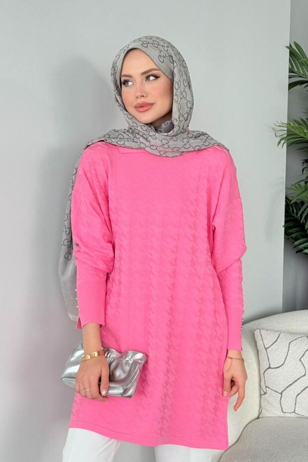 Goose Foot Patterned Mercerized Tunic Pink
