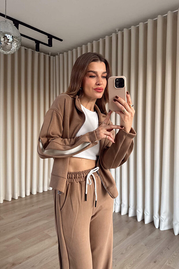 Mink Striped Detail Zippered Modal Tracksuit Set