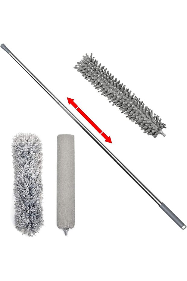 Telescoping Microfiber Chenille Gap Duster with Retractable Stainless Steel Pole & 3 Cleaning Heads