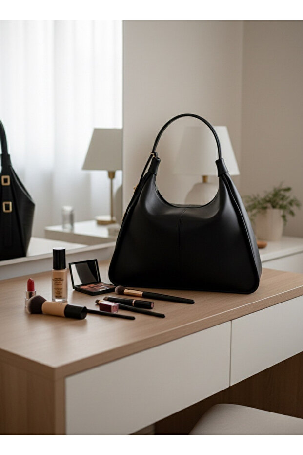 Women's Black Leather Shoulder Bag – Handbag, Special Model Serra