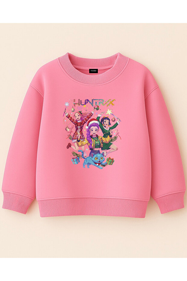 Kpop Demon Hunters Huntrix Rumi Zoey Mira New Year's Themed Printed Oversized Girls' Sweatshirt