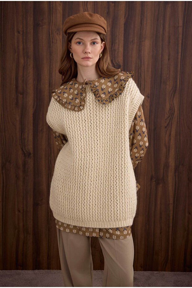 Bisiklet Yaka Süveter Kemik - 4