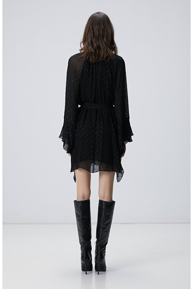 Siyah Desenli Mini Elbise - 5