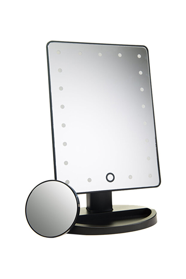 مرآة مكياج مزودة بإضاءة LED بشاشة تعمل باللمس باللون الأسود - 2