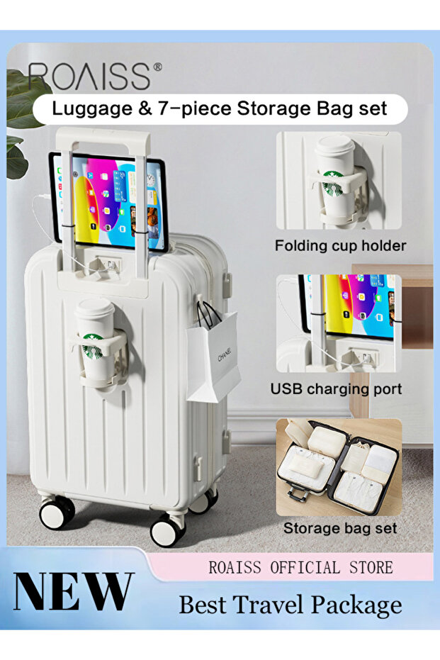 Trolley Case and 7Pcs Storage Bags Set with Universal Wheel Unisex Large Capacity Multifunctional Lu