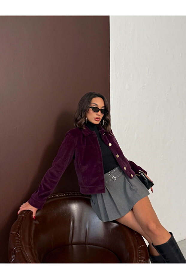 Peluş Düğmeli Mont - 4