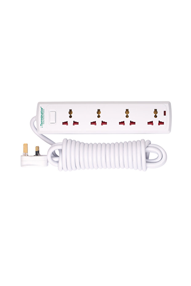 Terminator 4 Way Universal Power Extension Socket With Master Switch, Indicator and 5M Cable