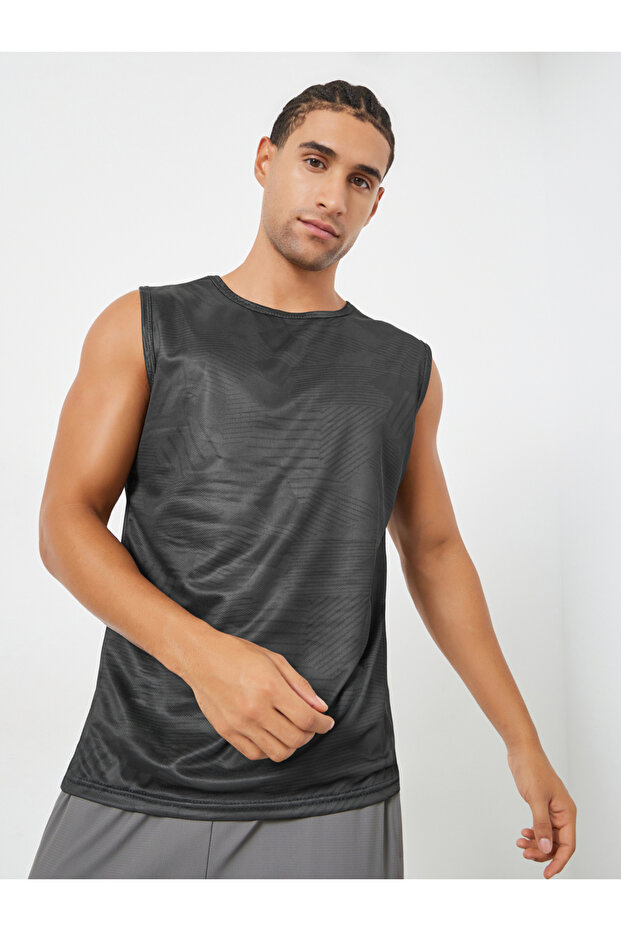 Men Black Quick Dry Textured Tank