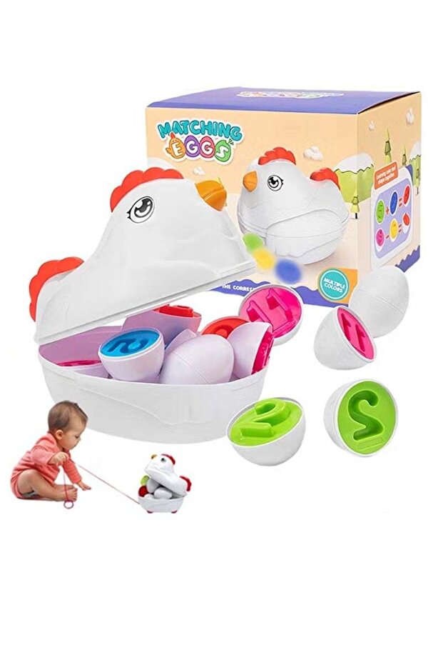 Chicken Toy Set Matching Eggs, Egg Toys Sorter with 12 Eggs, Sensory Learning Fine Motor Skills Toys