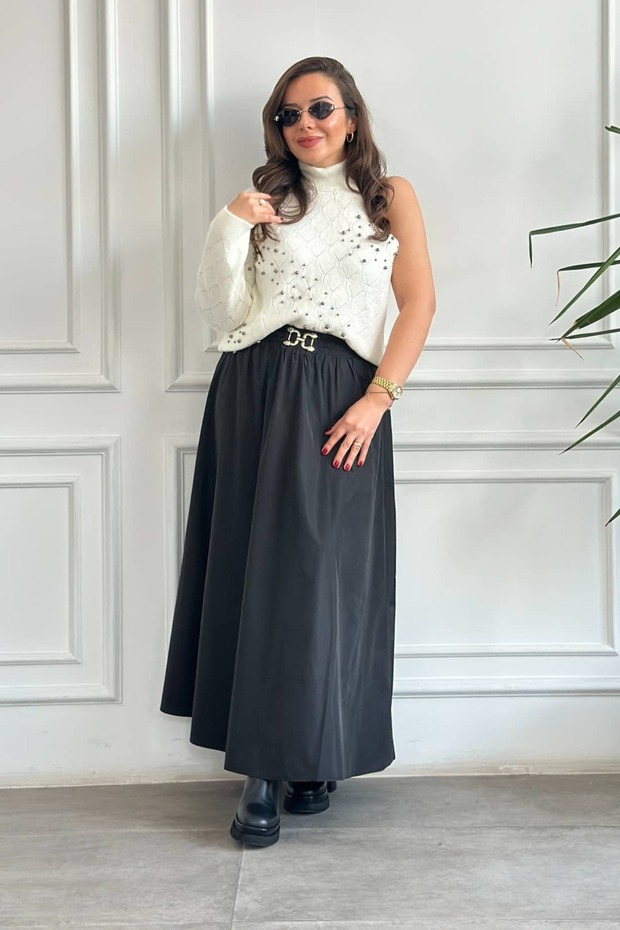One-Shoulder Pearl Detailed Knitwear Sweater