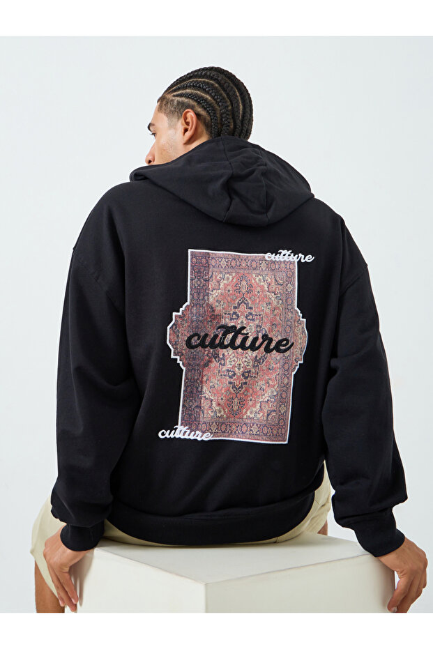 Men Black Embroidered Graphic Hoodie