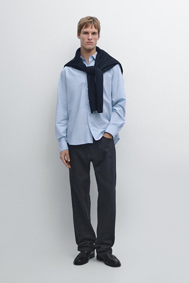 Regular fit çizgili poplin gömlek - 1