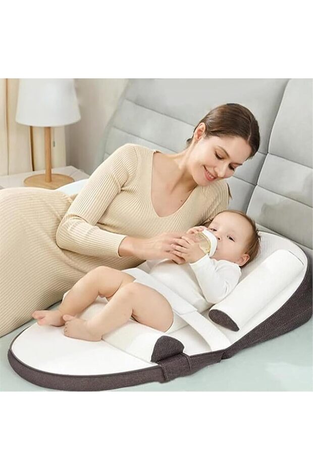 Baby Lounger, Baby Sleeping Nest, Anti-Reflux Pillow, 0-30° Height Adjustable Travel Crib, Relieves Vomiting Milk, Washable,Breathable Fabric,Travel Crib for Newborns & Infants (Brown) (A)