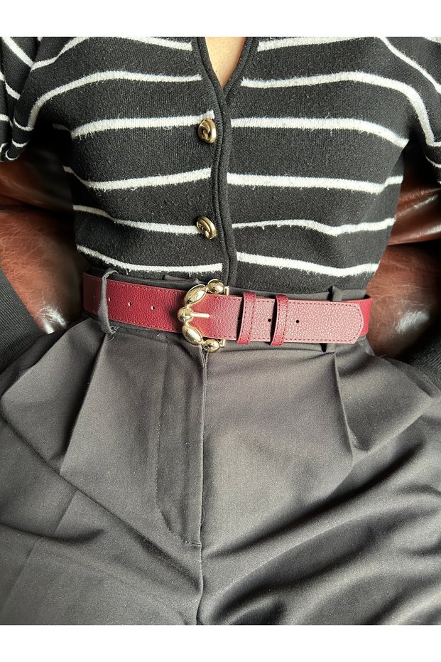 Lull Daisy Patterned Women's Gold Buckle Belt Jacket Belt Dress Belt Trouser Belt