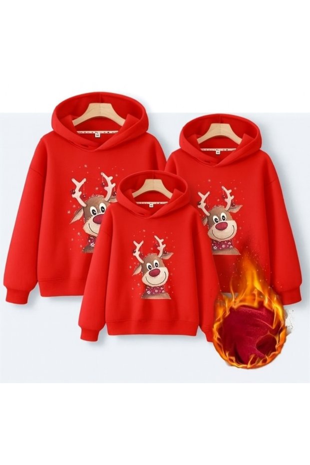 Family New Year Christmas Printed Two Thread Combination Hooded Sweatshirt the Price Is for One