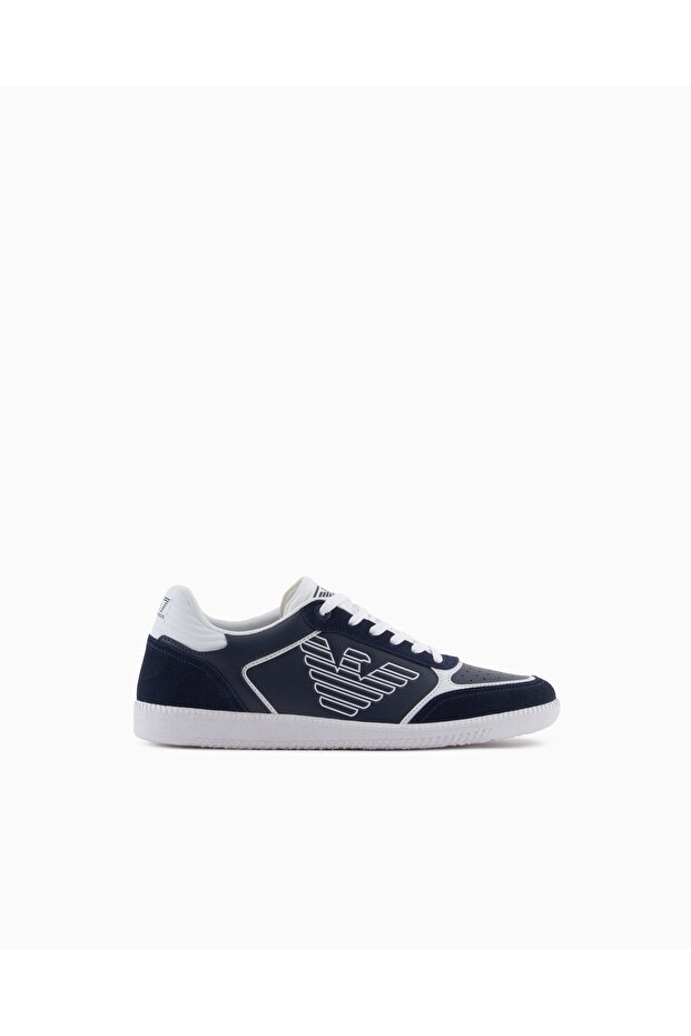 Men's Lace-Up Brand Logo Sport Style White-Navy Blue Sneaker