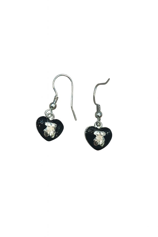 Black Heart Bee Detailed Stainless Steel Dangle Earrings – Women's Fashion Accessory
