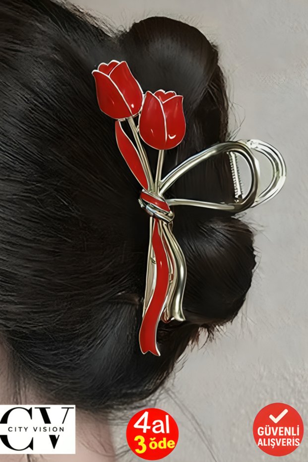 Tulip Figure Red Color Metal Hairpin Hair Clip