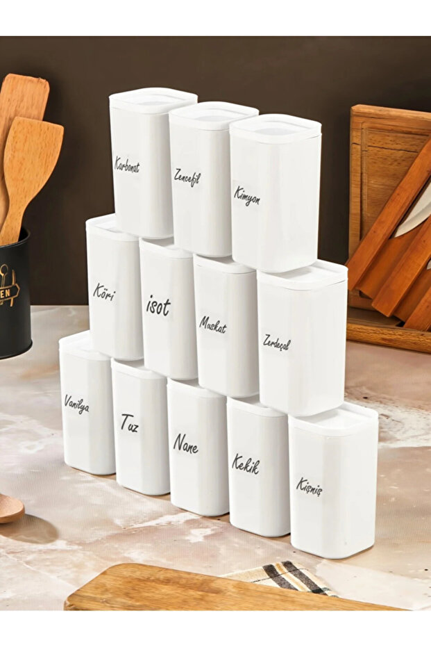 Set of 12 300 ml Vacuum Lid Mica Spice Jars with Labels - Leakproof Seal Storage Container