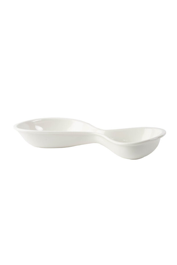 Rectangular porcelain serving dish divided into two sections – white - 1