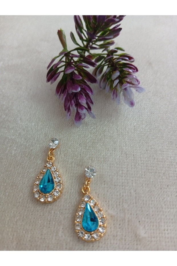 Turquoise Colored Stone Dangling Drop Earrings Are Made of Steel and Are Handmade