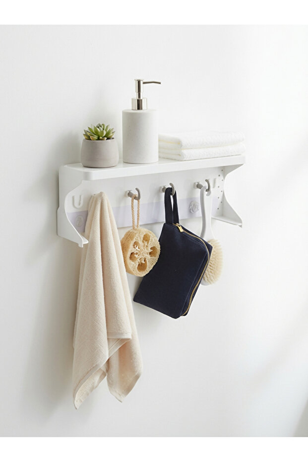 Adhesive wall shelf with 4 hooks for organization without drilling - 3