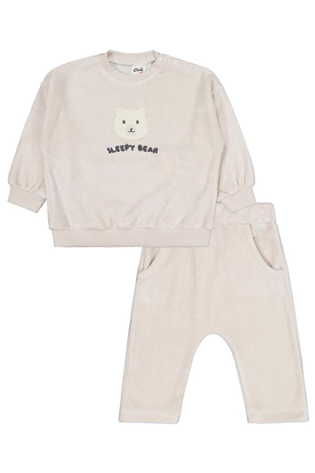 Sleepy Bear Teddy Bear Embroidered 6-18 Months Set - Beige 18-24 Months