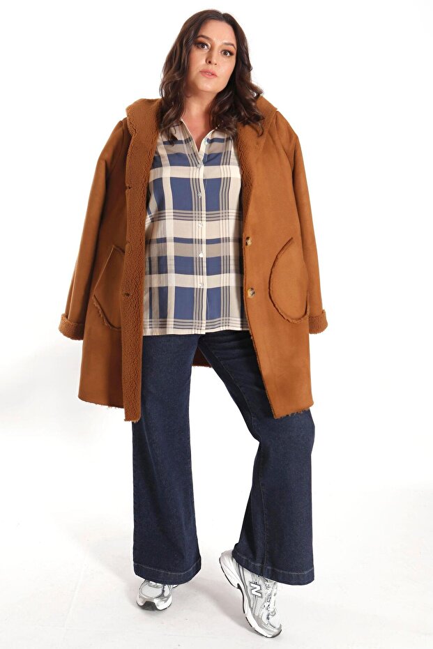 Plus Size Plaid Patterned Indigo Shirt - 8