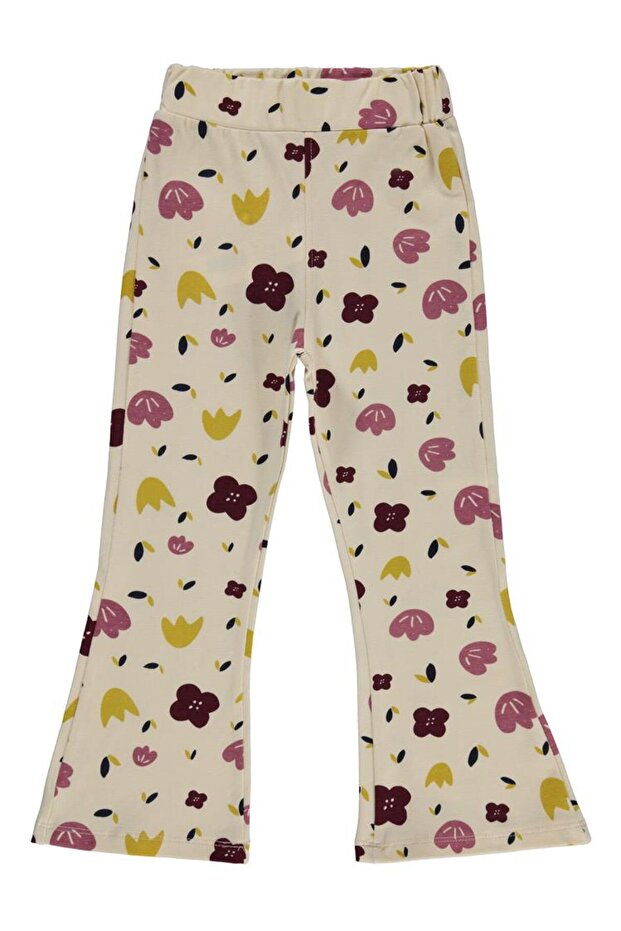 Glitter Flower Printed 6-9 Years Old Tights - Elephant Ivory 6-7 Years Old