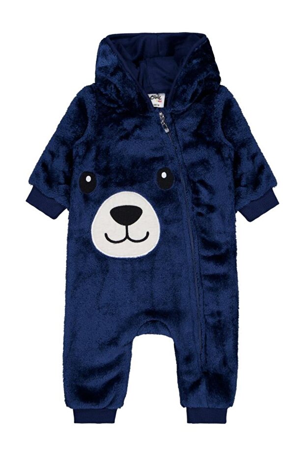 Teddy Bear Embroidery and Ears 6-18 Months Jumpsuit - Navy Blue 12-18 Months