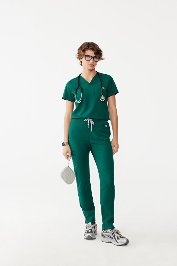 Genom Alpine Green V Neck Stretch Fabric Nurse and Doctor Uniform Set Scrubs Hospital Uniform