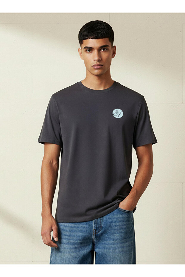 Men Regular Fit Crew Neck Short Sleeves Logo Print T-shirt