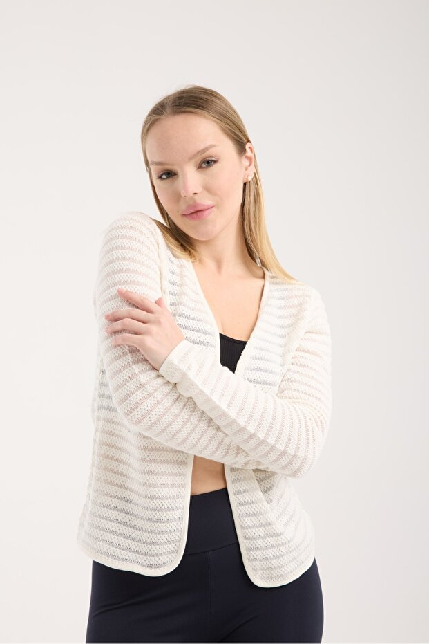 Women's 100% Cotton Textured Transitional Thin Cardigan – Long Sleeve, Lightweight and Breathable Knitwear Jacket 3015