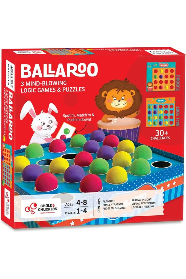 Chalk & Chuckles Ballaroo 3-in-1 Brain Games for Kids (Ages 4-8)