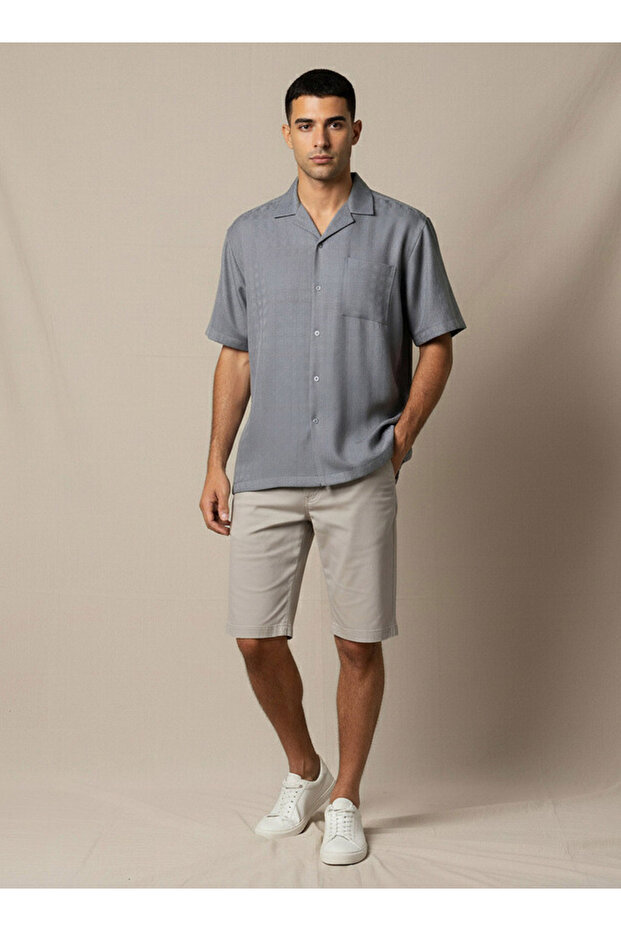 Men Regular Fit Camp Collar Textured Short Sleeves Resort Shirt