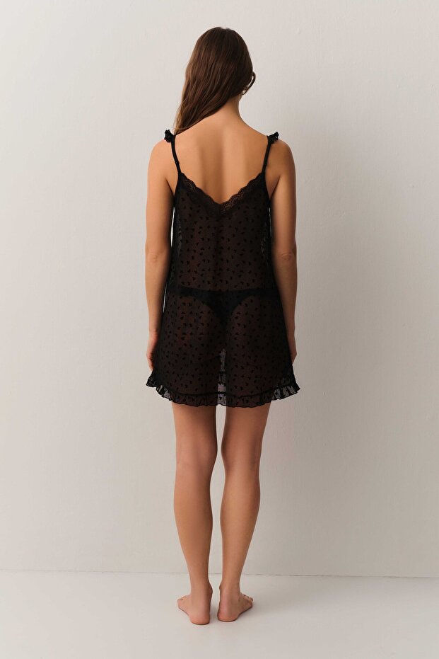 Candy Cane Dantelli Kısa Gecelik - 4