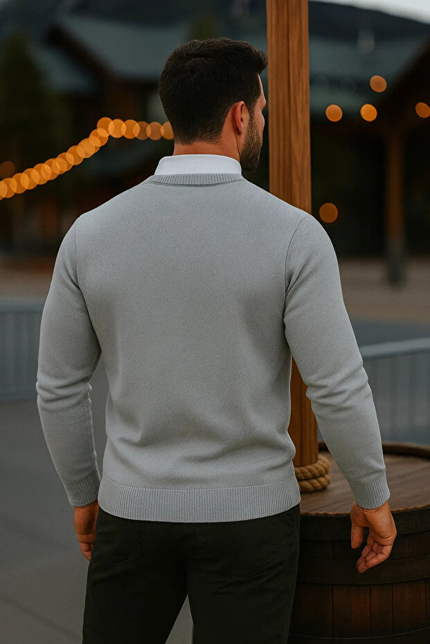 Erkek Basic Kışlık Uzun Gri Kazak - 6