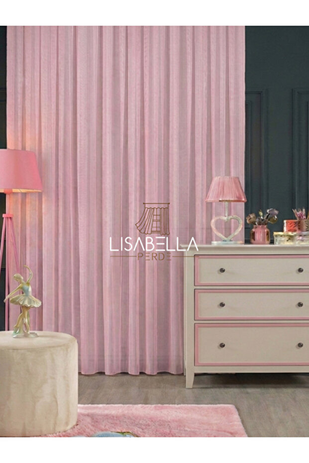 Modern Greek Plain Tulle Curtain Dusty Pink Children's Room (1X2 Sparse Pleats)