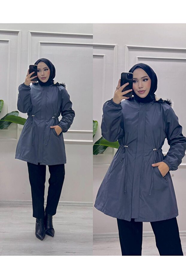 معطف قصير مبطن بالصوف من الداخل - 1