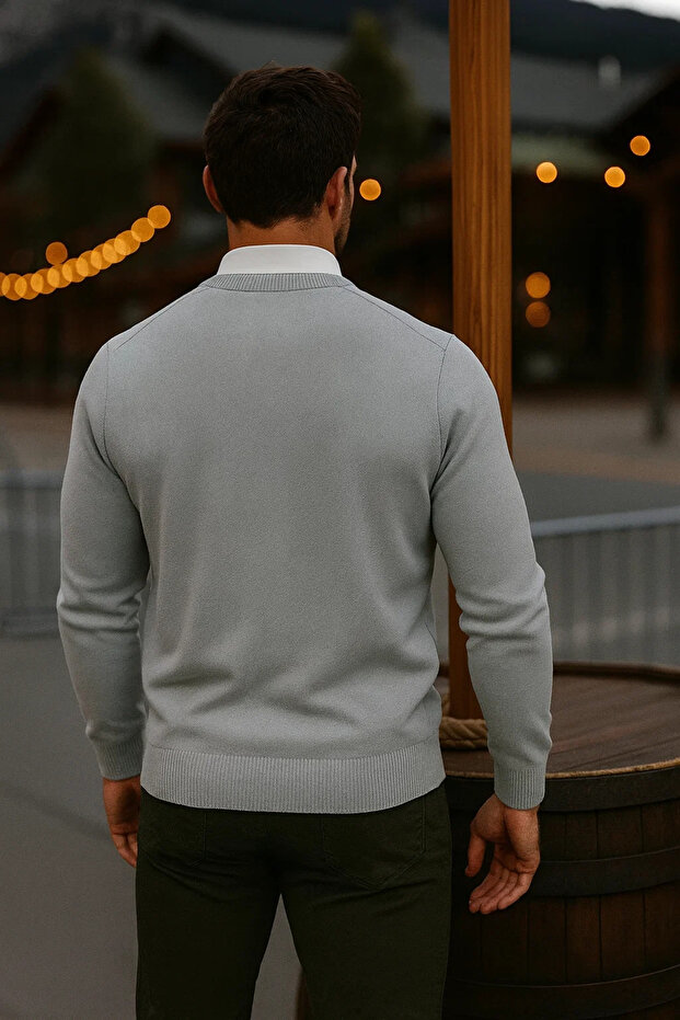 Erkek Basic Kışlık Uzun Gri Kazak - 5