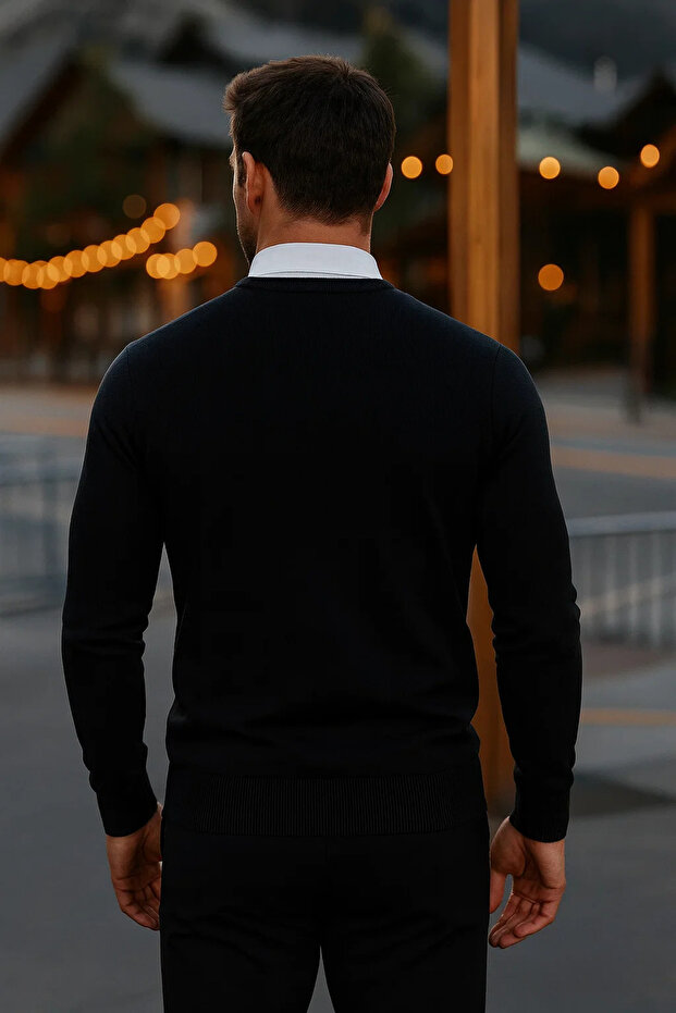 Erkek Basic Kışlık Uzun Siyah Kazak - 6