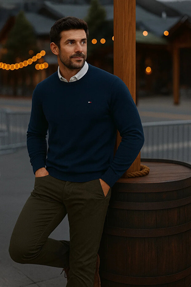 Erkek Basic Kışlık Uzun Mavi Kazak - 3