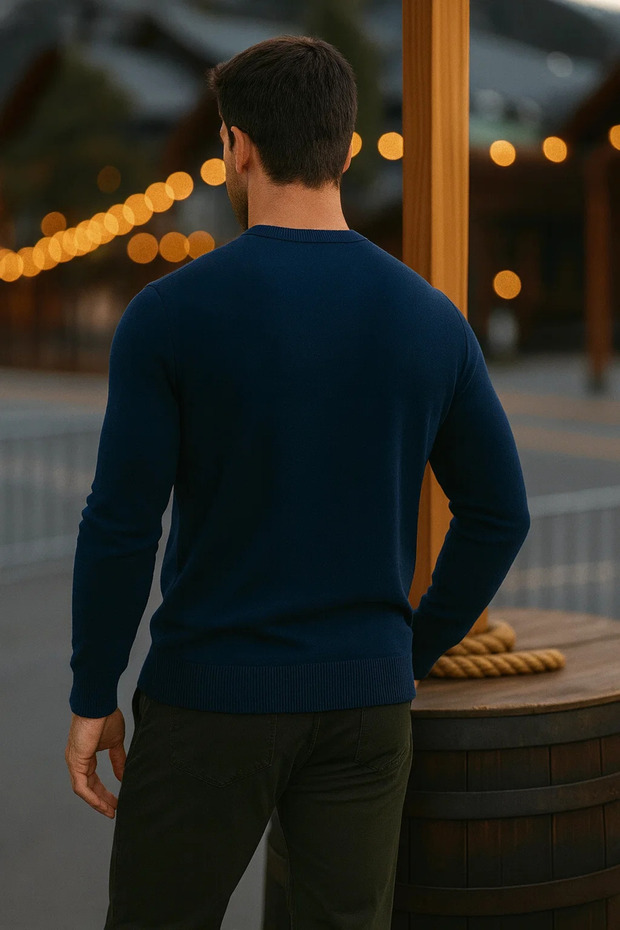 Erkek Basic Kışlık Uzun Lacivert Kazak - 5