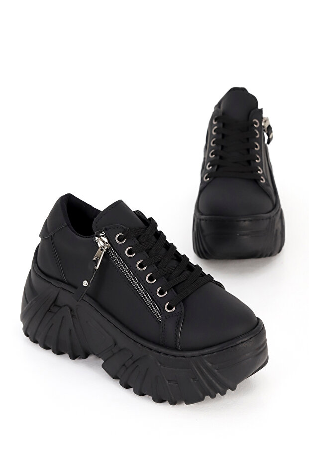 Sp156 High Sole Zipper Detailed Lace-Up Sneakers