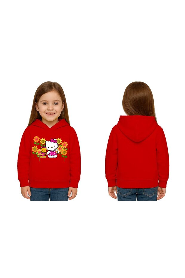 Unisex Hello Kity Printed Children's Swaetshirt Printed Hooded 3 Thread Rasterated