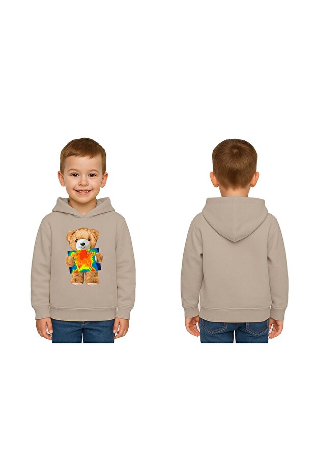 Unisex Teddy Bear Bear Printed Children's Hooded Swaetshirt 3 Thread Raised