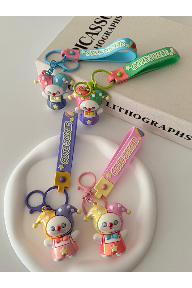 Set of 4 cute clown character keychains and bag charms