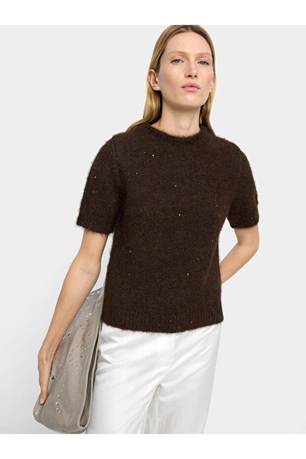 Paçalı Kısa Kollu Örme Kazak - 1