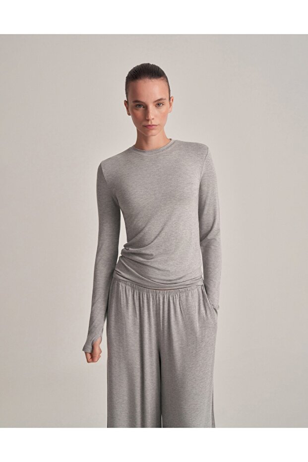 Fit Cut Long Sleeve T-Shirt Gray Melange